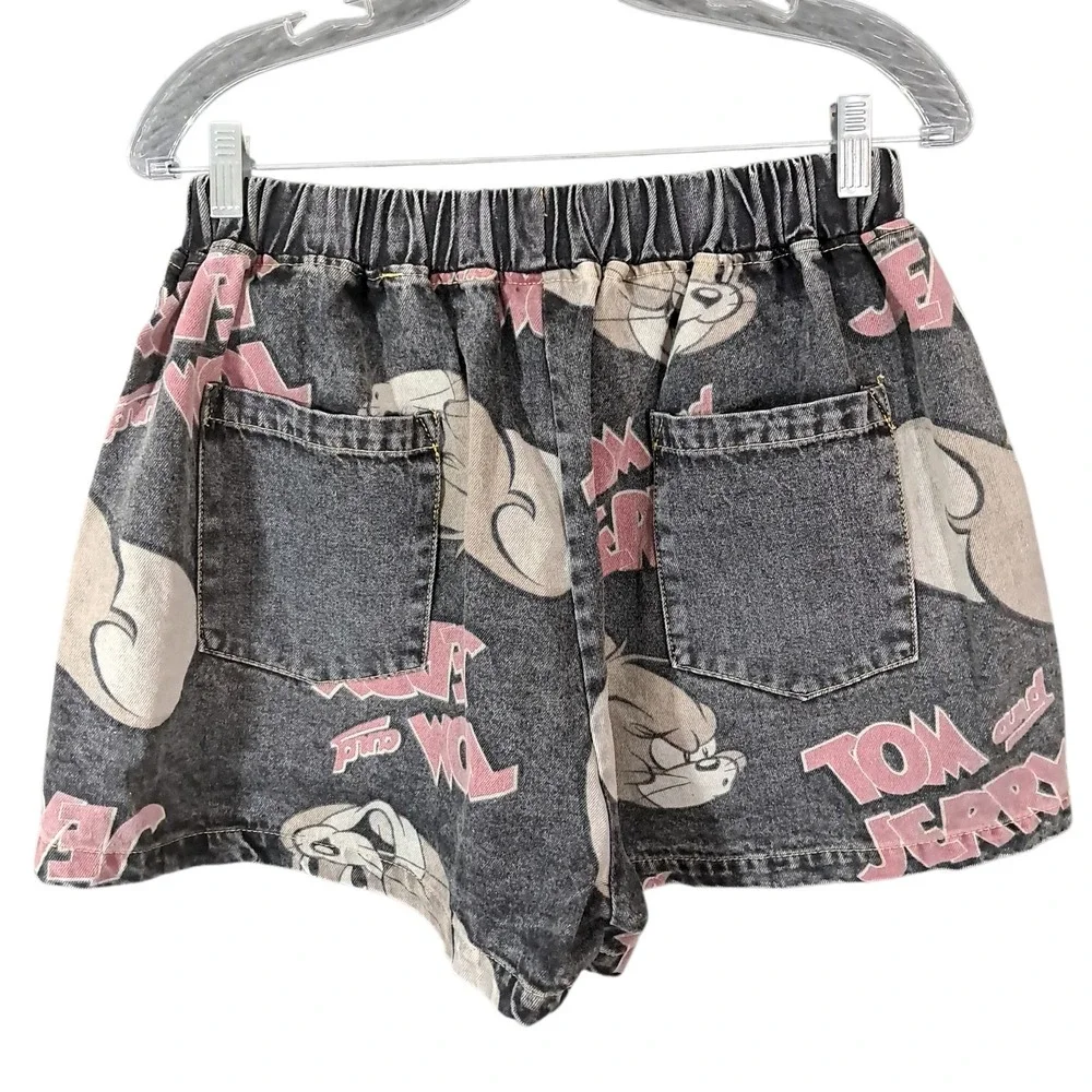 Tom‎ and Jerry Oversized Baggy Denim Shorts Patchwork Faded Y2K Harajuku Small